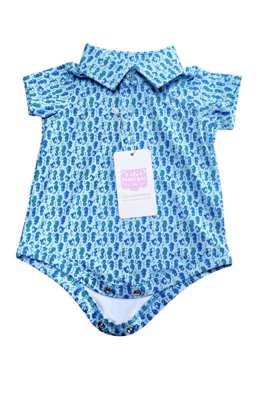 Blue Seahorse Polo Onesie (FINAL SALE)