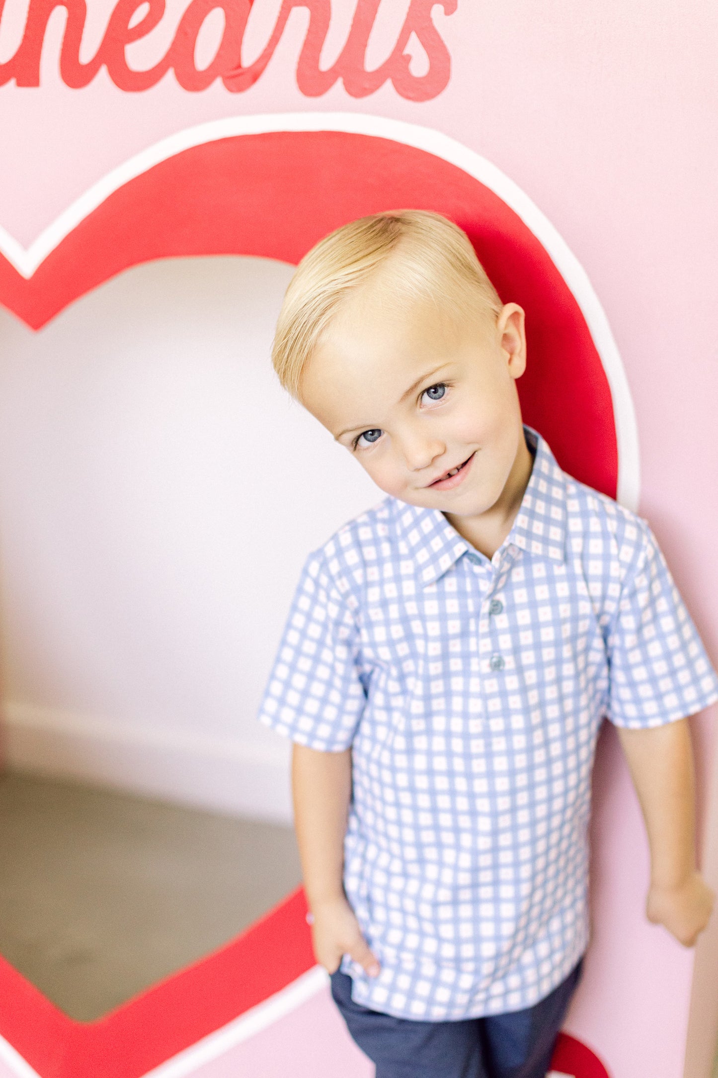 Blue Heart Check Boys' Polo