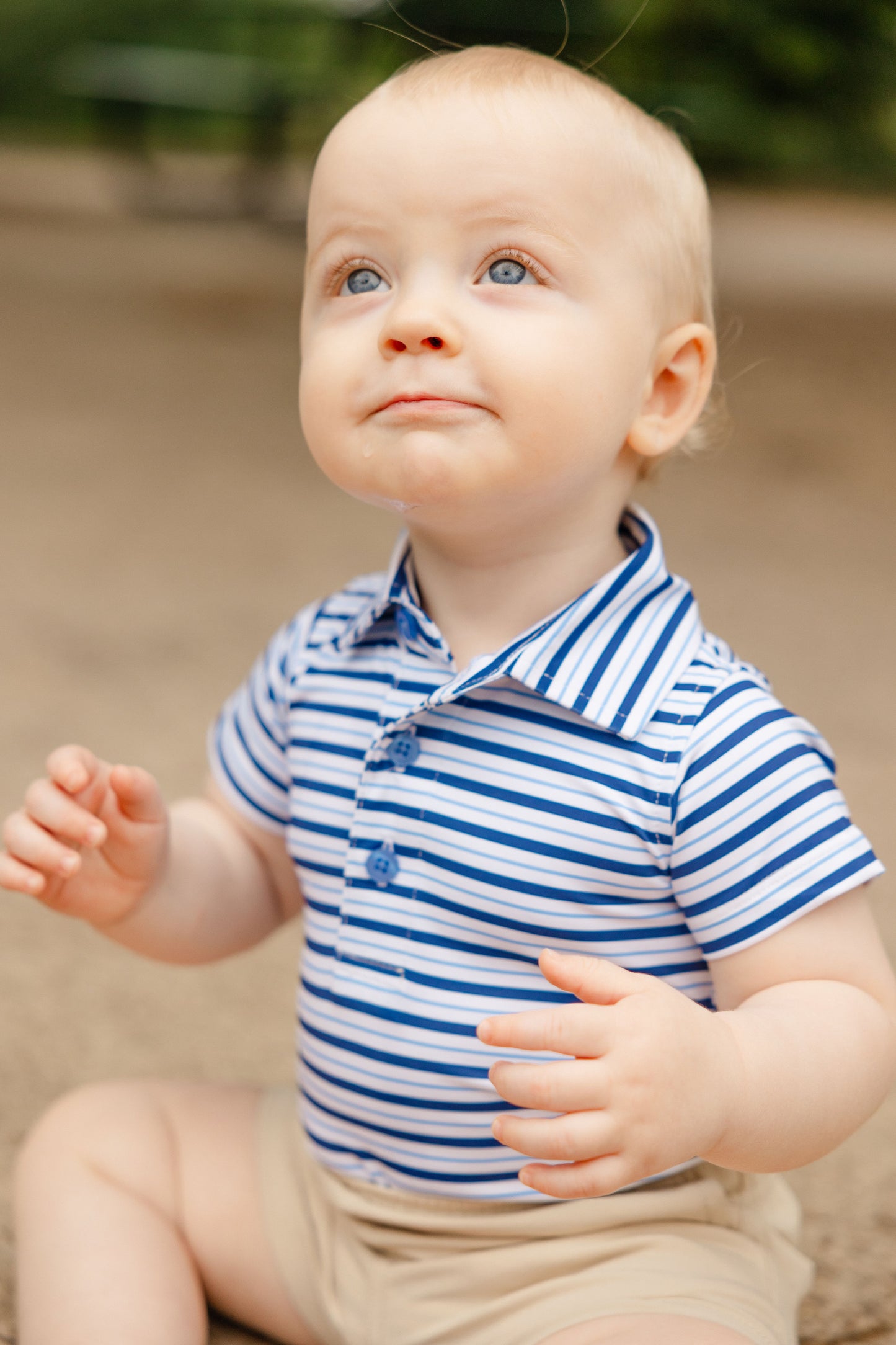 Alternating Blue Stripes Polo Onesie