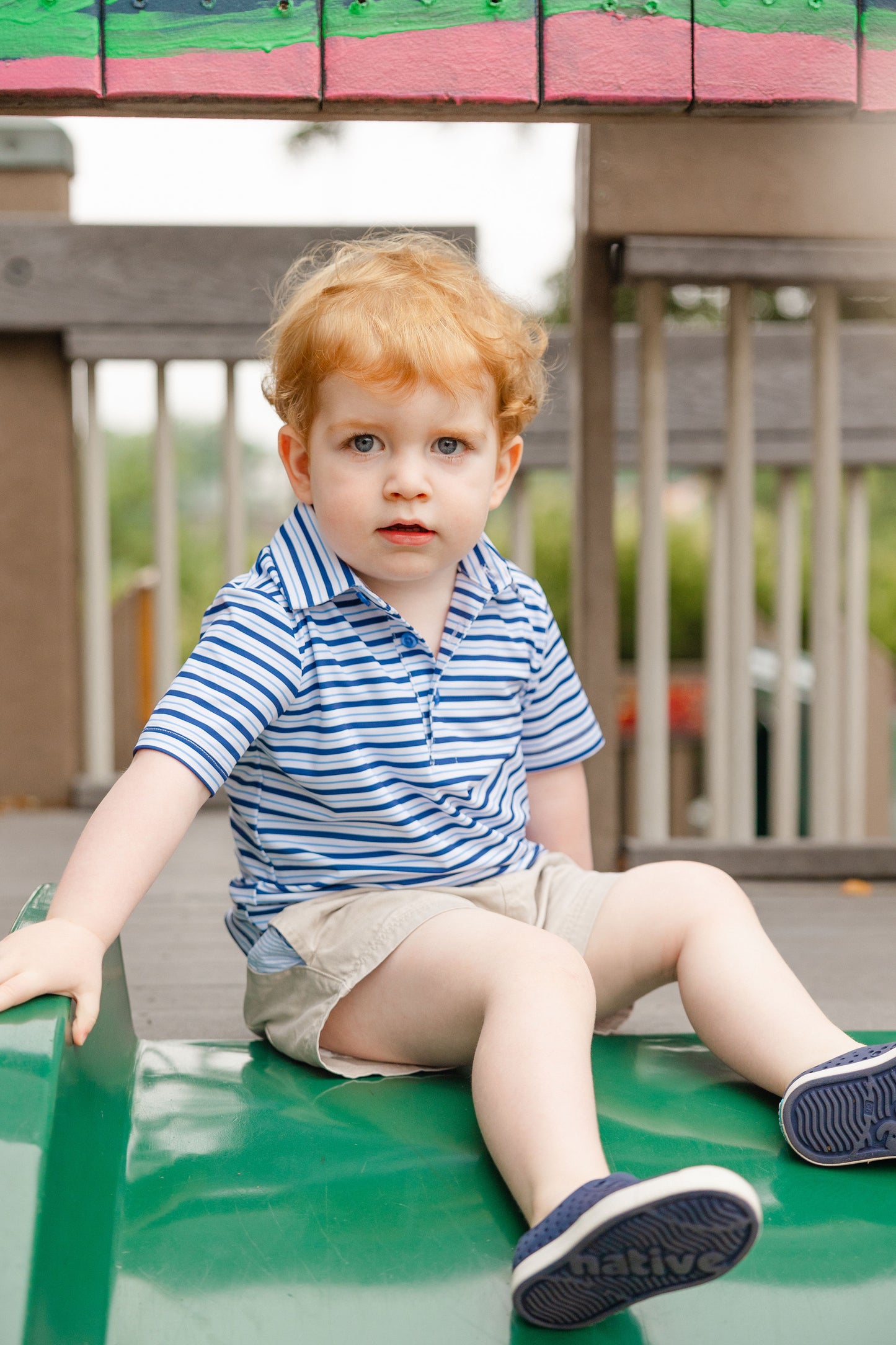 Alternating Blue Stripes Boys' Polo