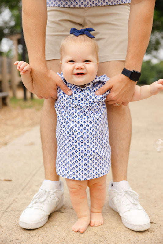 Blue & White Block Print Polo Dress