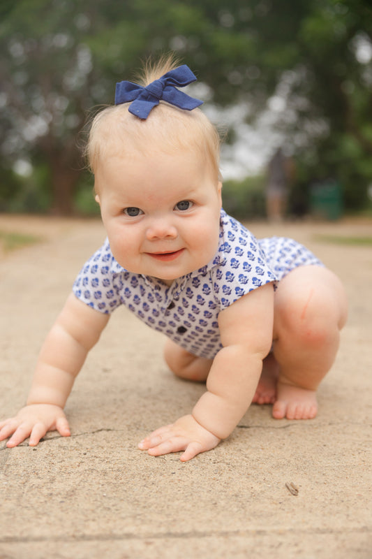 Blue & White Block Print Polo Onesie