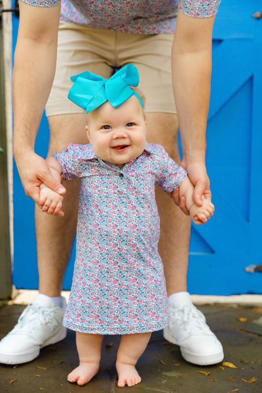 Pink and Blue Floral Polo Dress