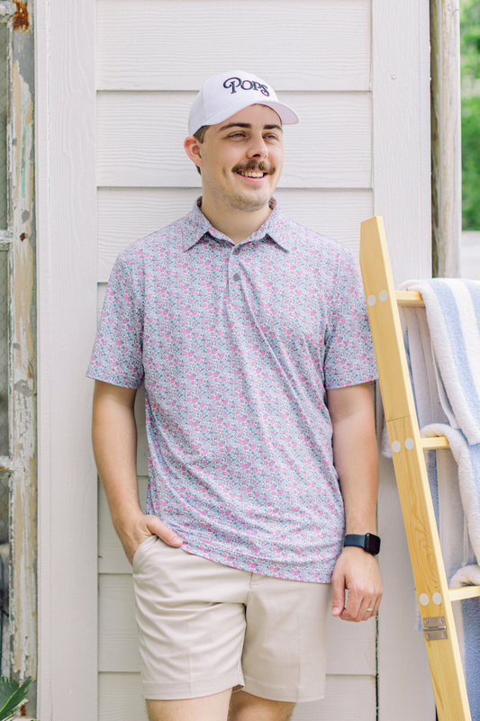 Pink and Blue Floral Men's Polo