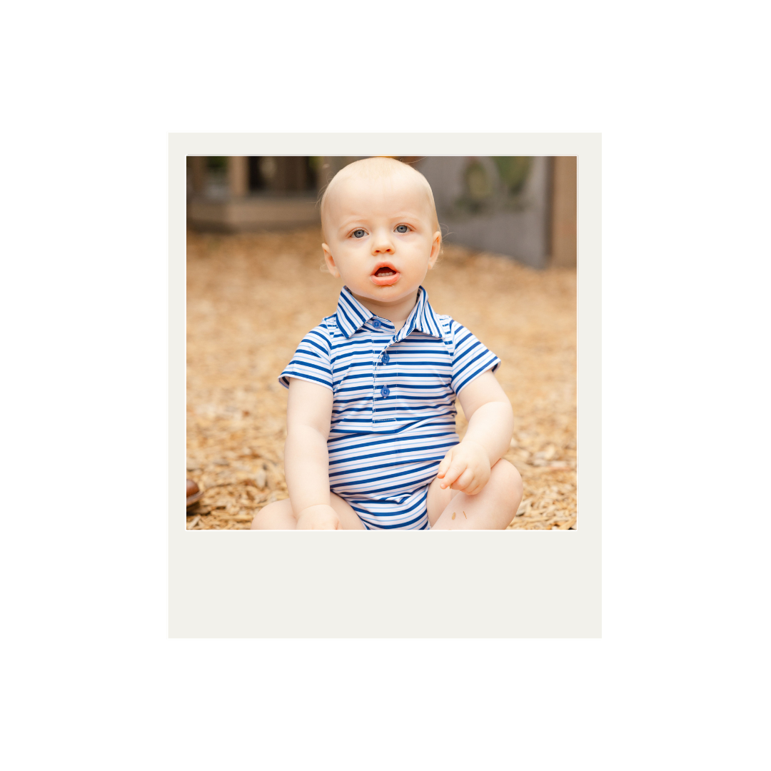 Alternating Blue Stripes Polo Onesie 0 6m